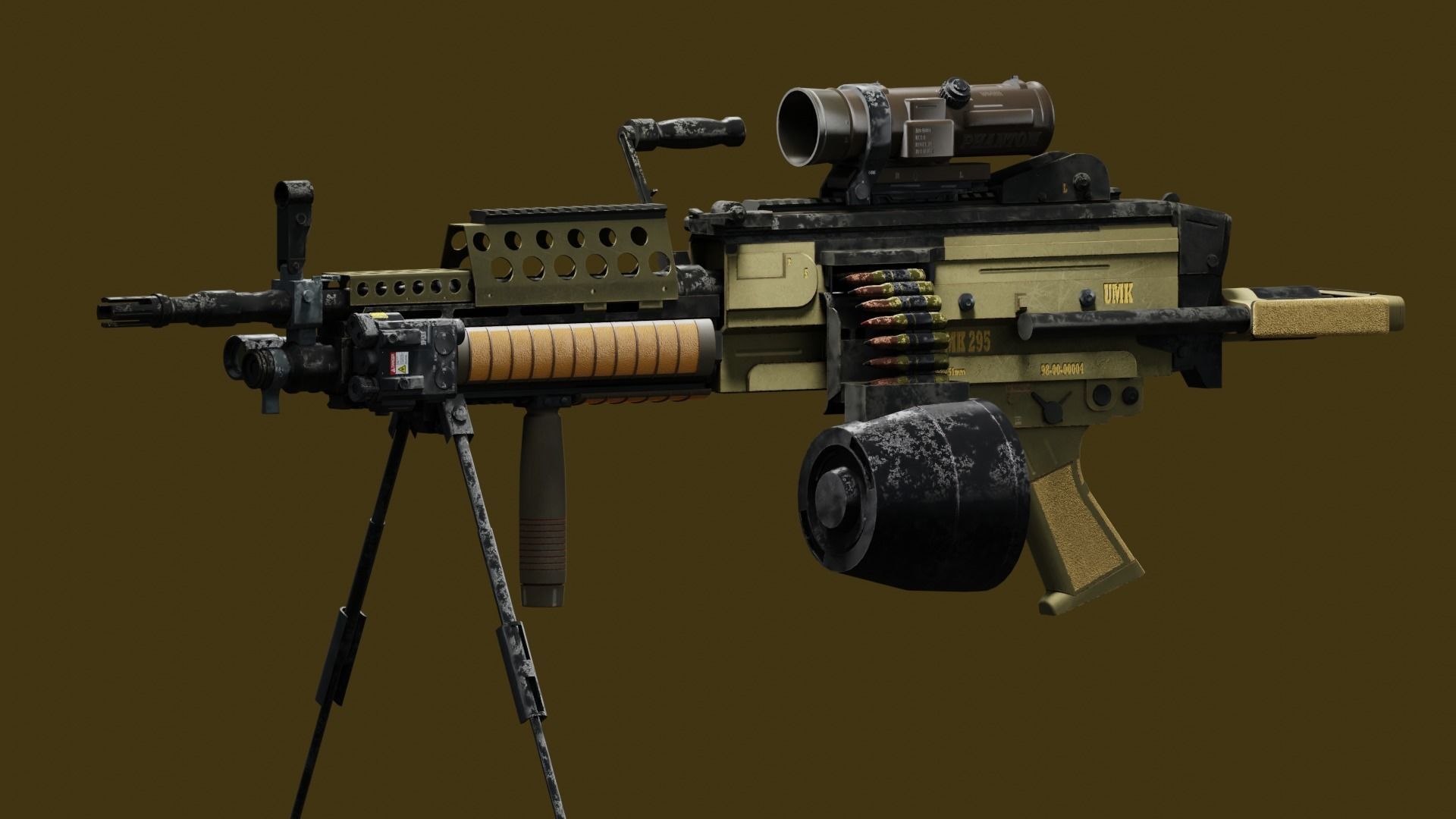 Tactical Light Machine Gun LMG Low-poly 3D model_5