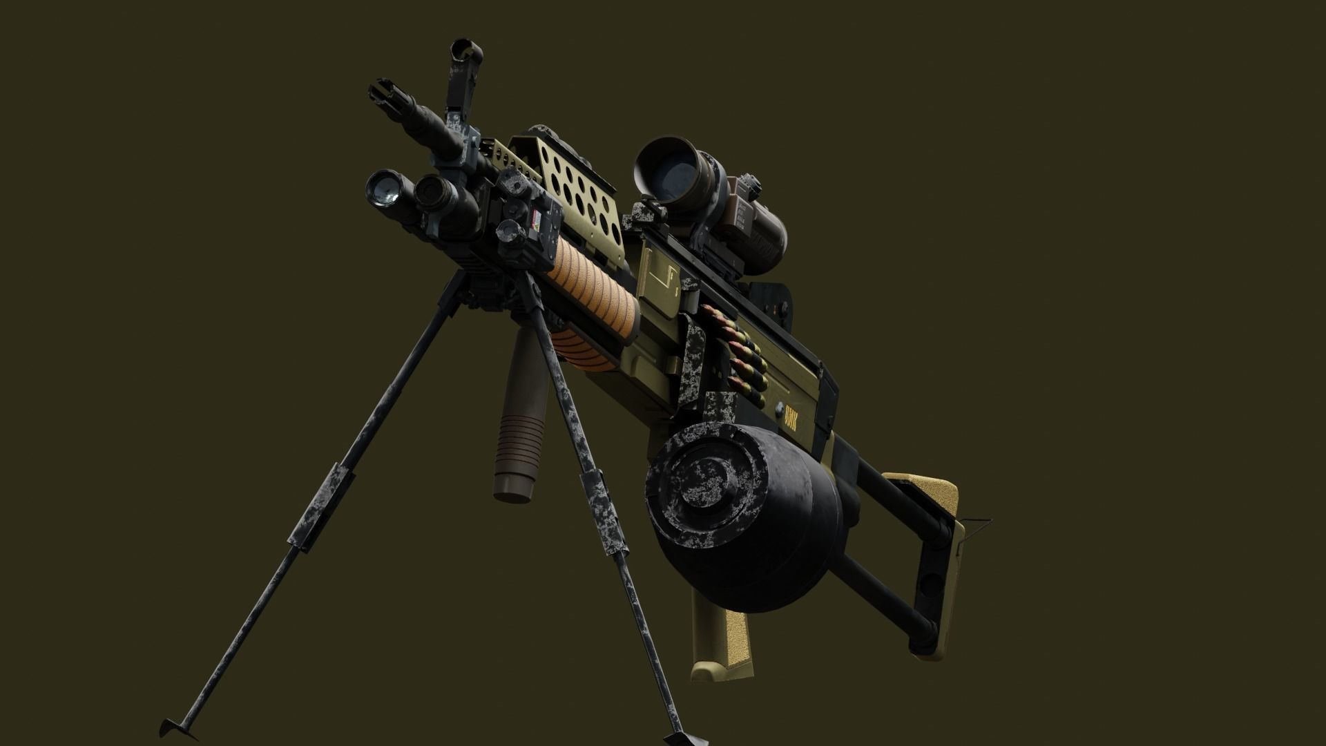 Tactical Light Machine Gun LMG Low-poly 3D model_2