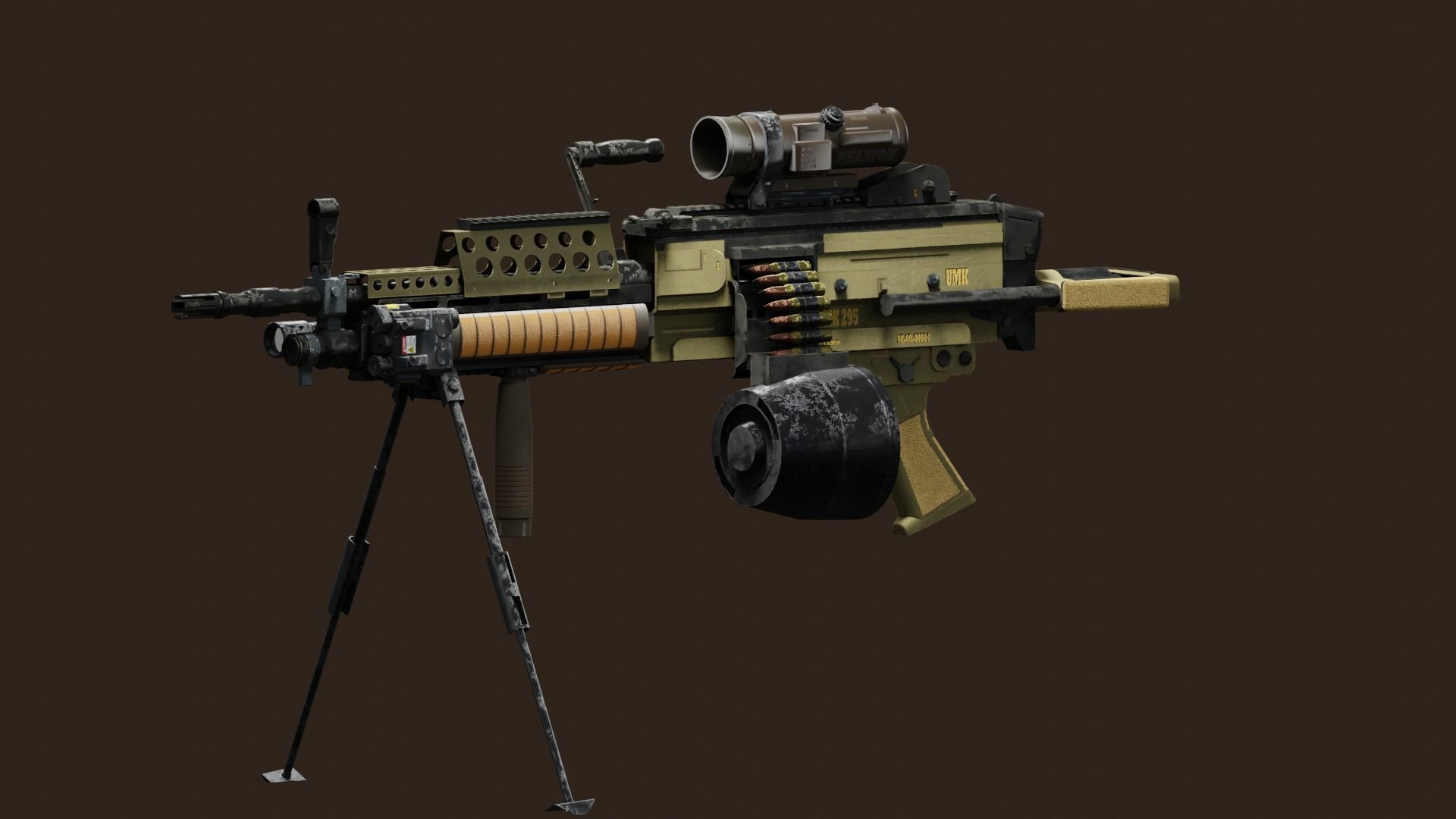 Tactical Light Machine Gun LMG Low-poly 3D model_8
