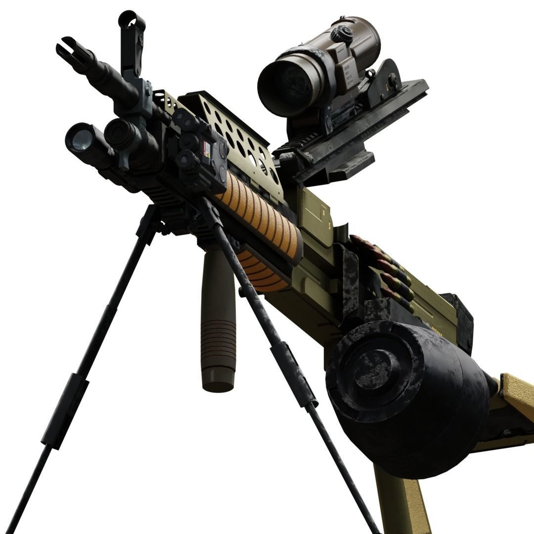 Tactical Light Machine Gun LMG Low-poly 3D model_1