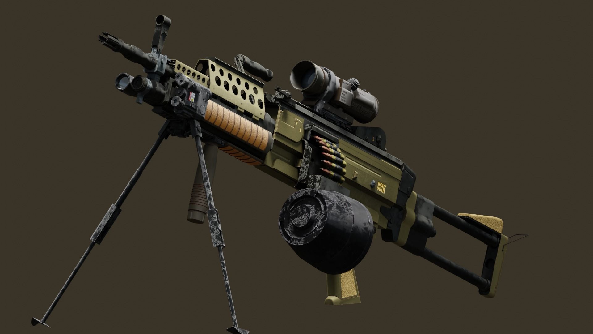 Tactical Light Machine Gun LMG Low-poly 3D model_3