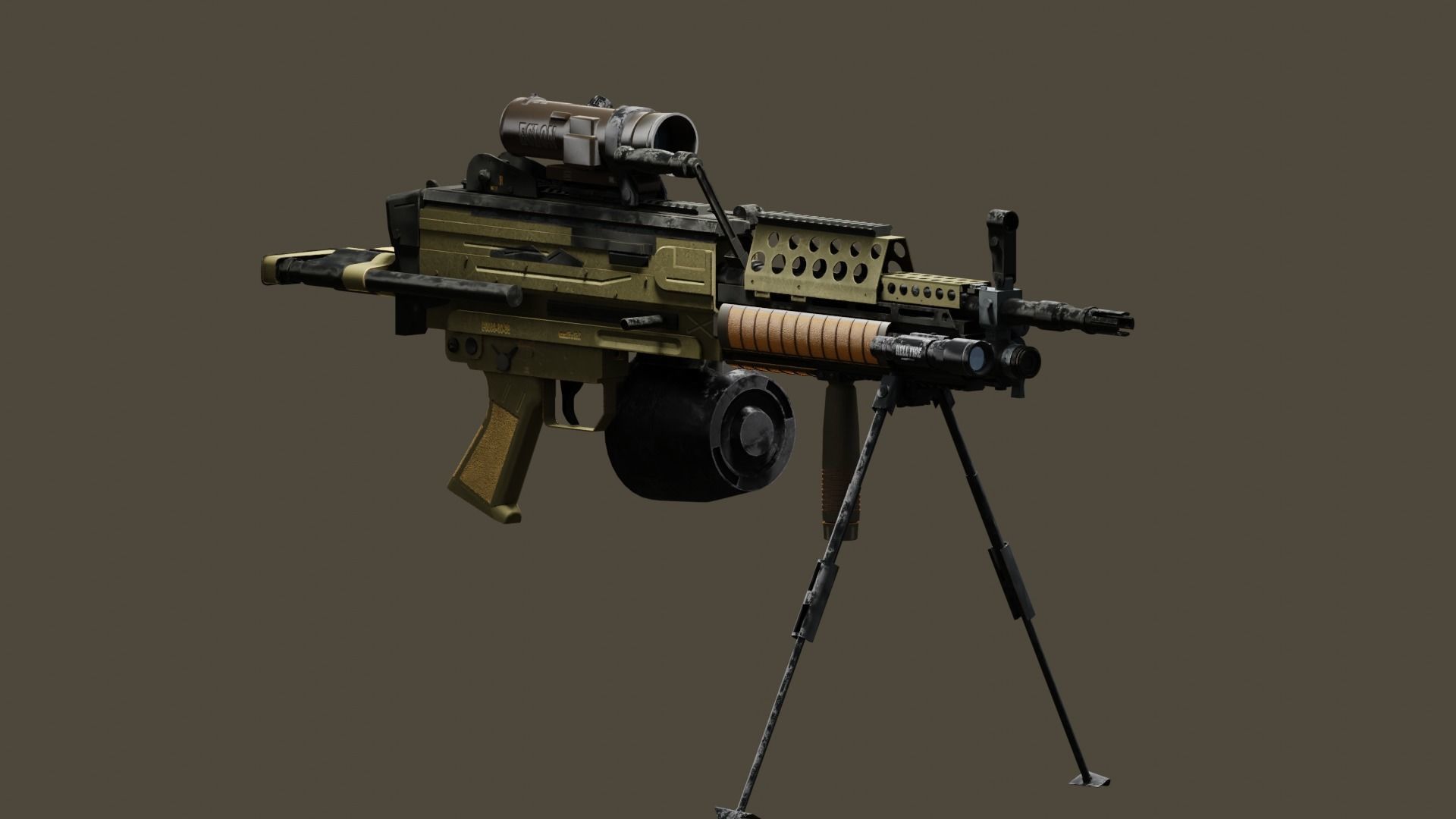 Tactical Light Machine Gun LMG Low-poly 3D model_10