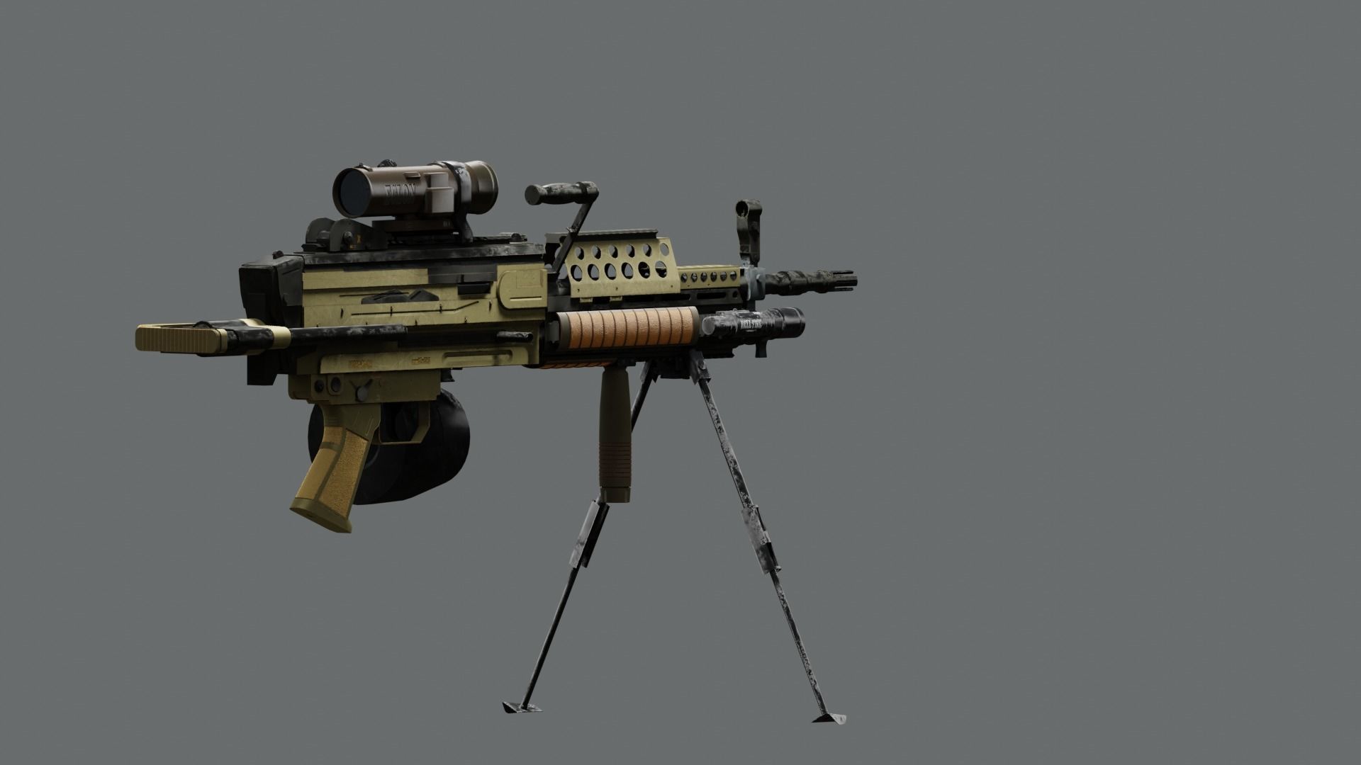 Tactical Light Machine Gun LMG Low-poly 3D model_9