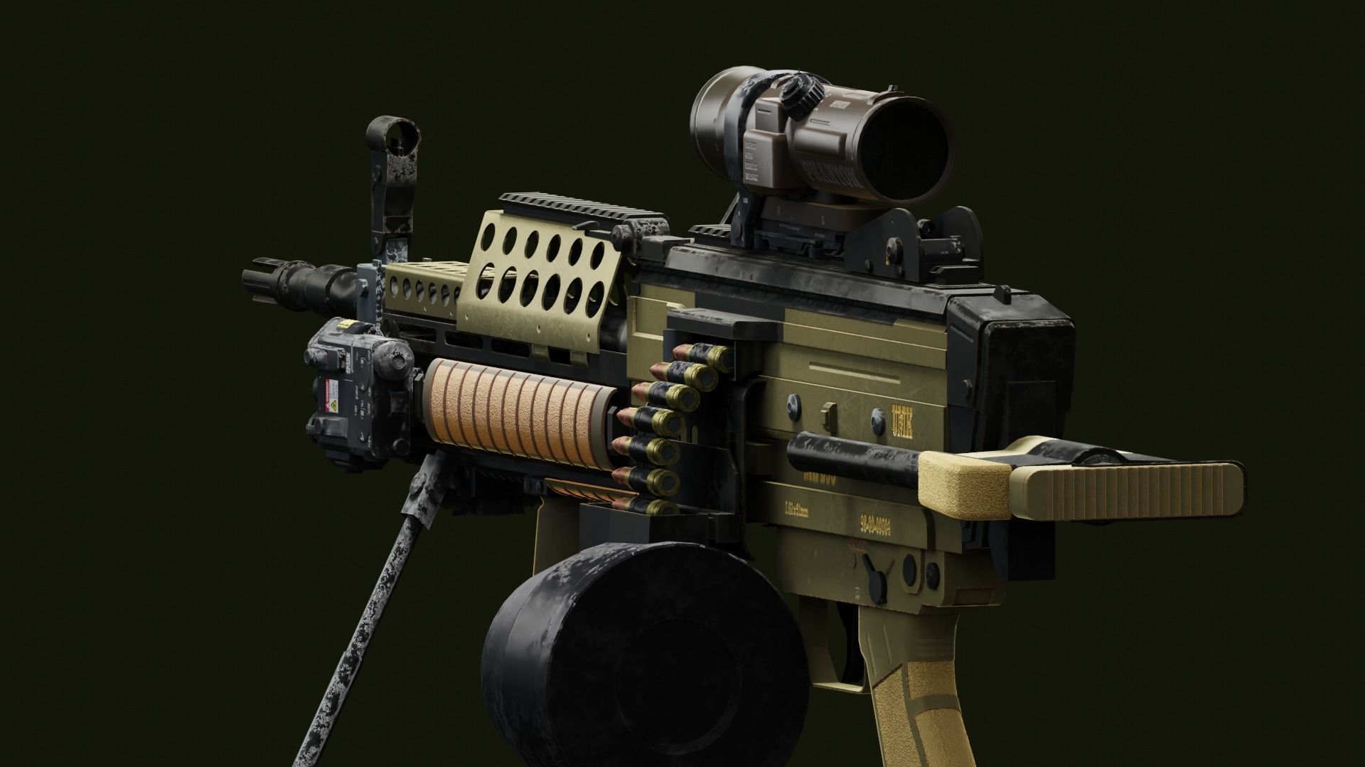 Tactical Light Machine Gun LMG Low-poly 3D model_20