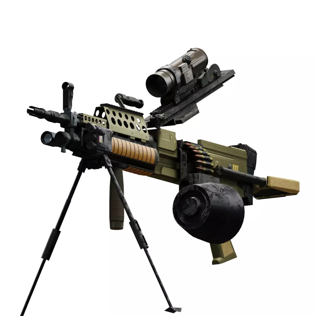 Tactical Light Machine Gun LMG Low-poly 3D model_0