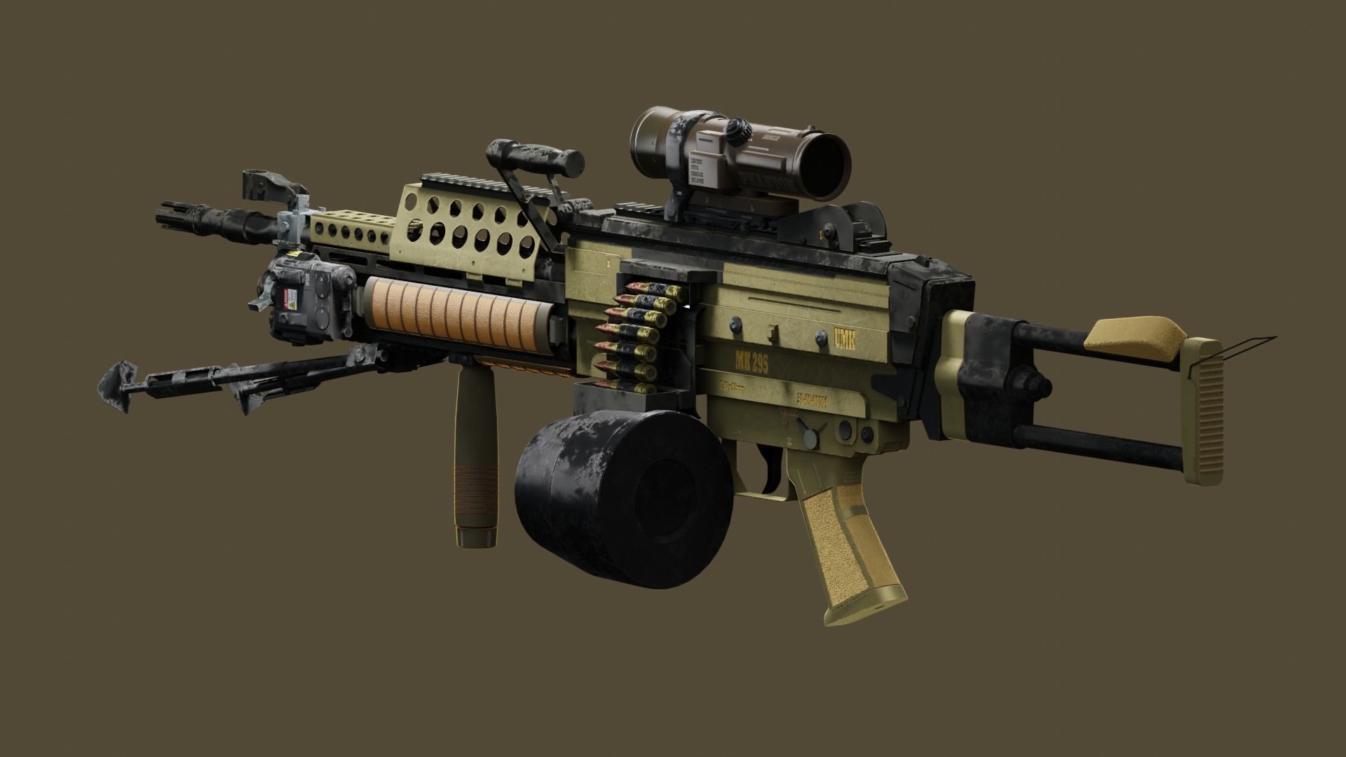 Tactical Light Machine Gun LMG Low-poly 3D model_7