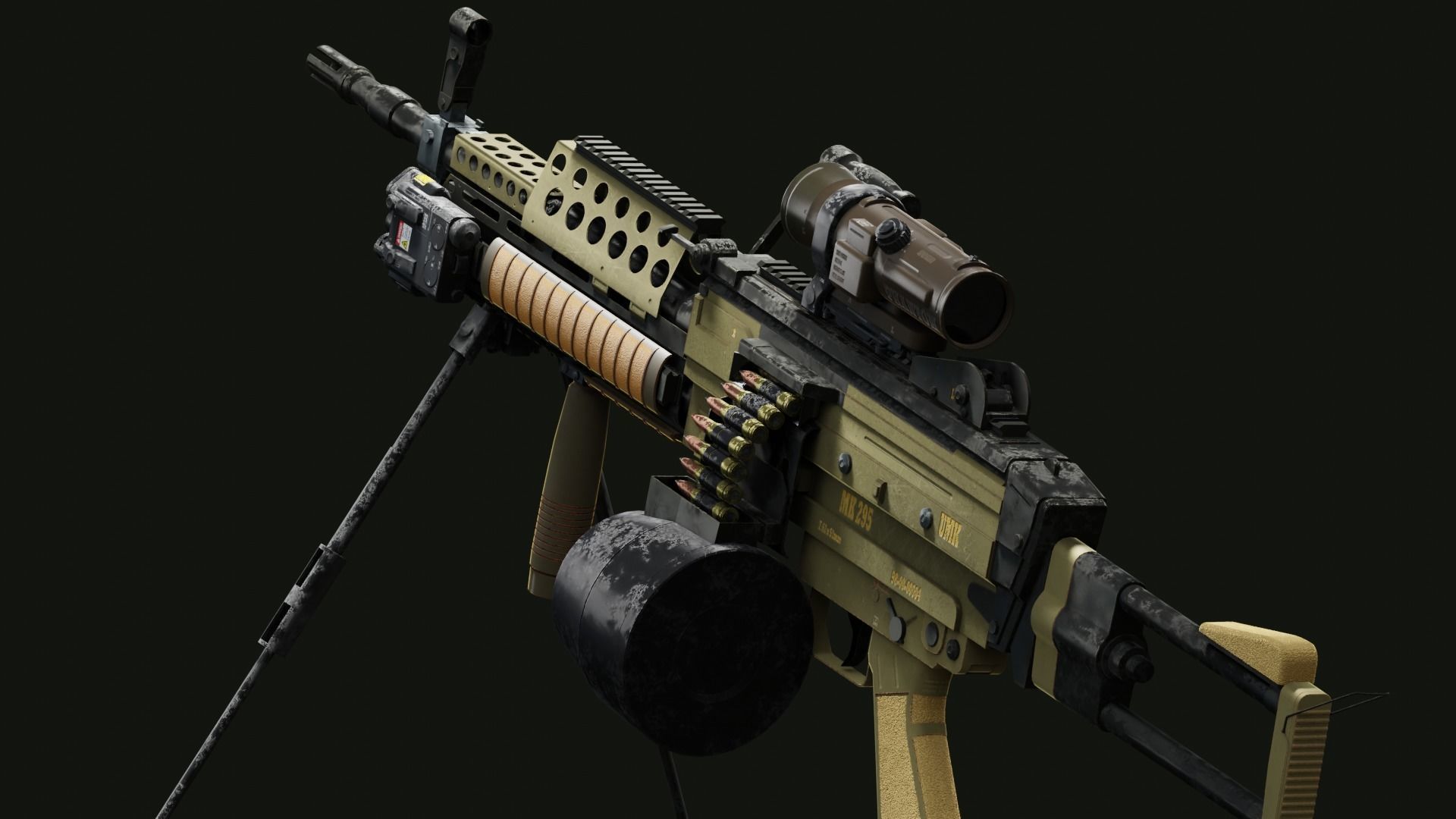 Tactical Light Machine Gun LMG Low-poly 3D model_12