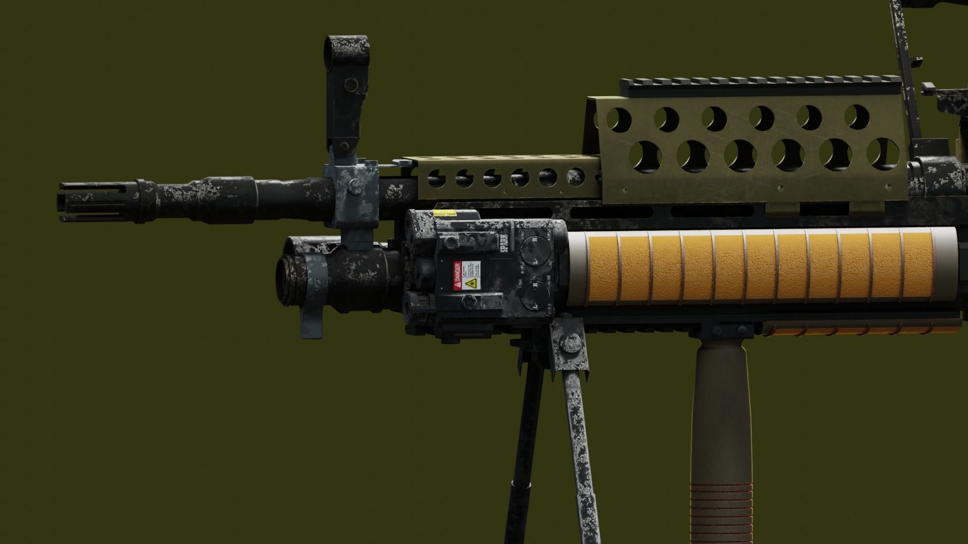 Tactical Light Machine Gun LMG Low-poly 3D model_15