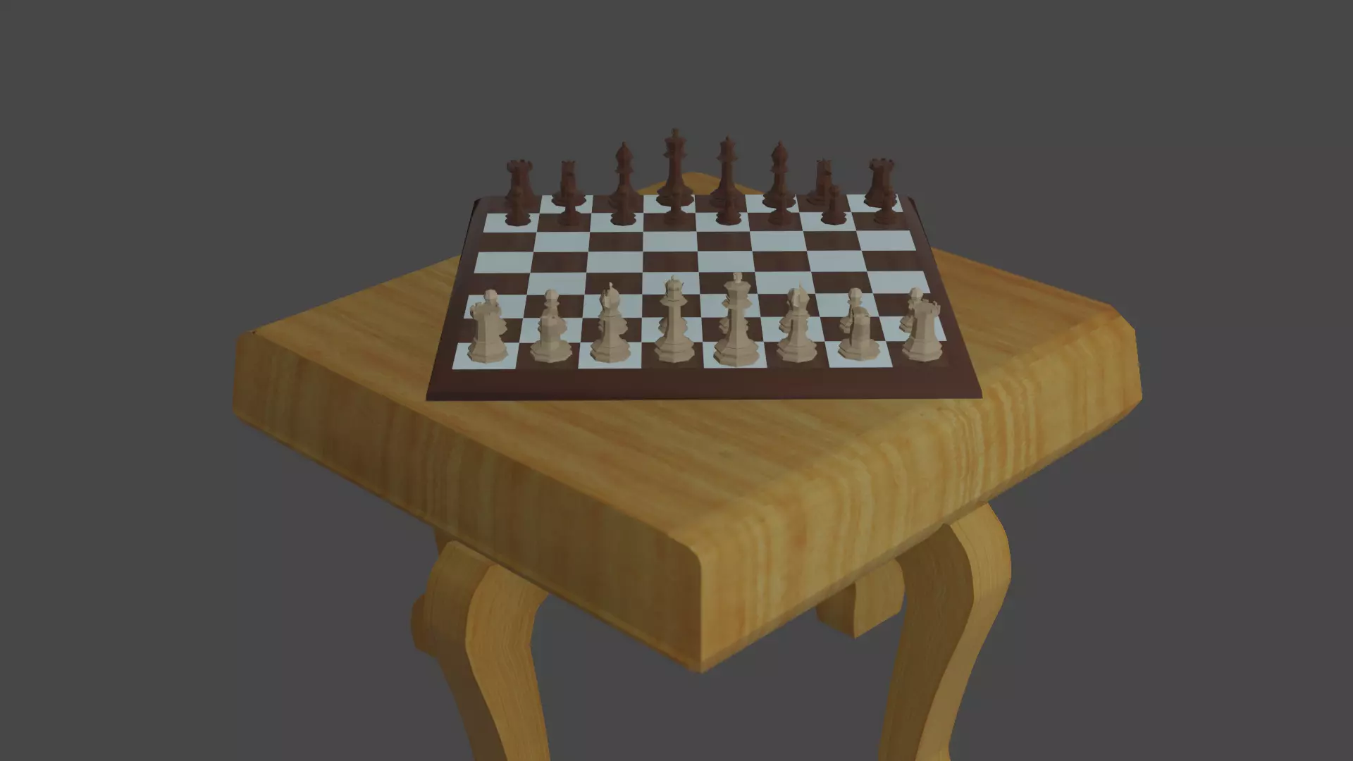 chess board on wooden table 3D model_0