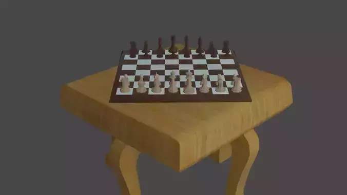 chess board on wooden table 3D model
