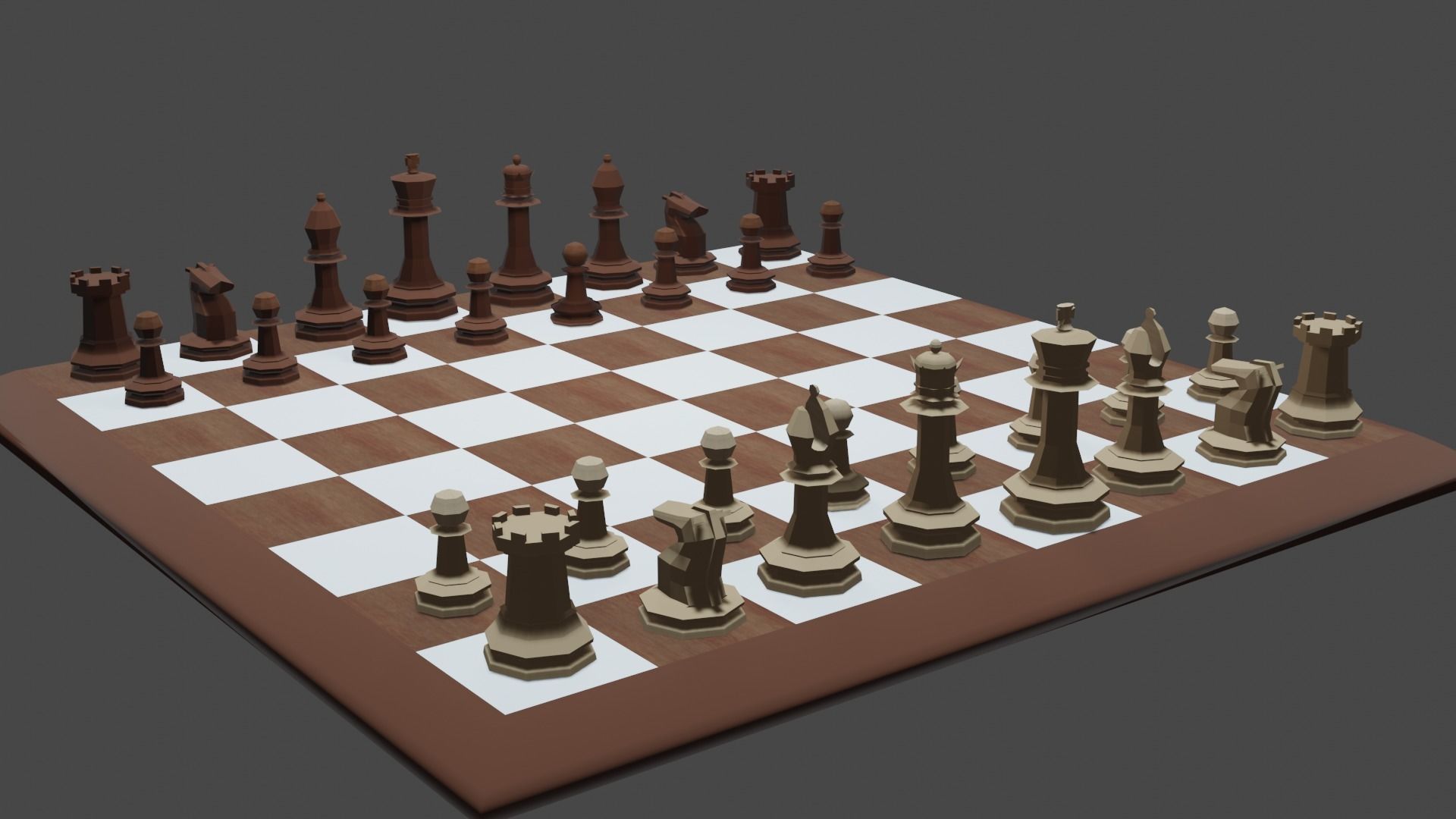 chess board on wooden table 3D model_2
