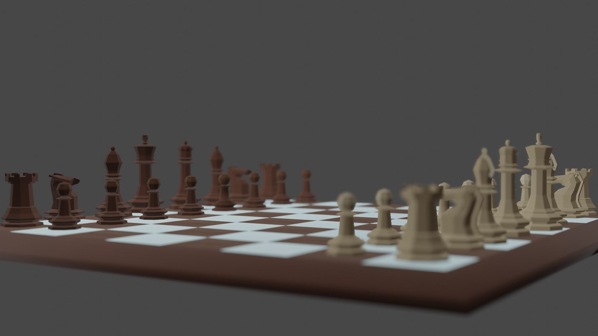chess board on wooden table 3D model_1