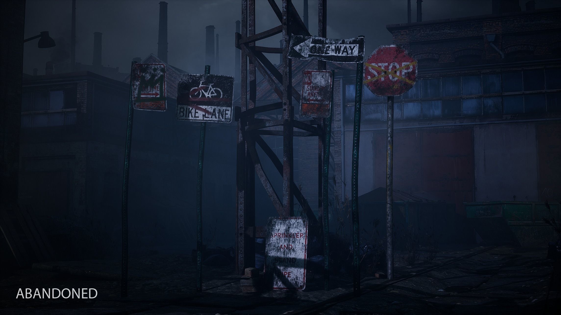 Traffic Sign Abandoned Low-poly 3D model_2