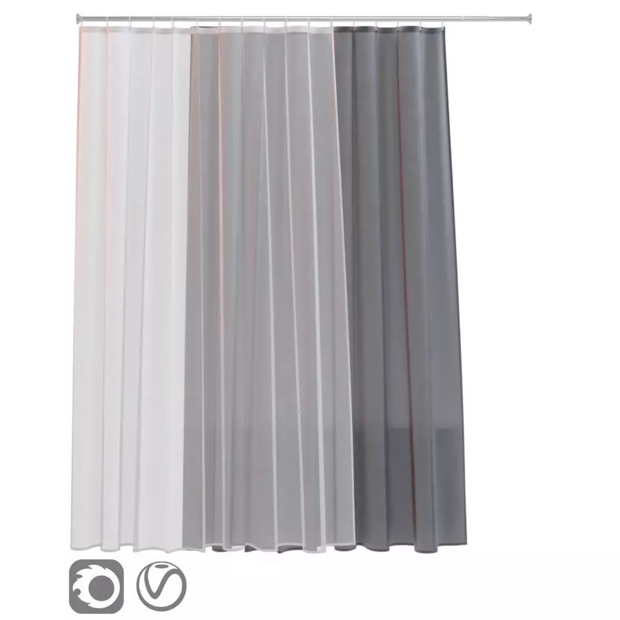 Bath curtain shower 200x200 cm in 2 options white gray 3D model_0