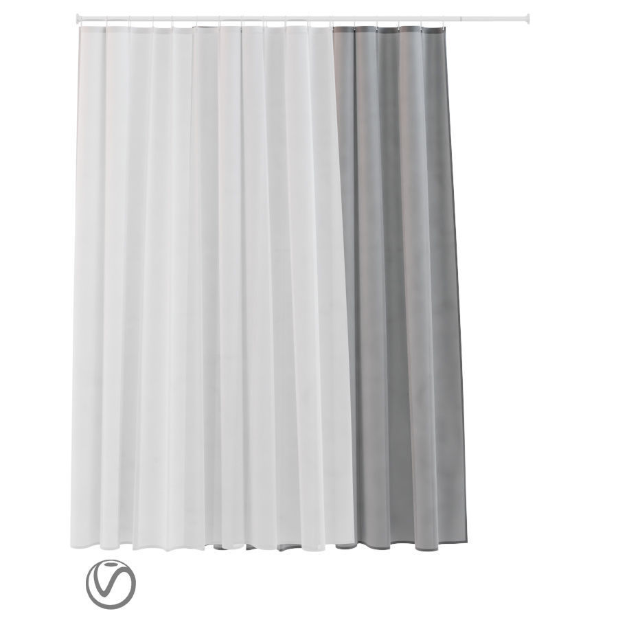 Bath curtain shower 200x200 cm in 2 options white gray 3D model_1
