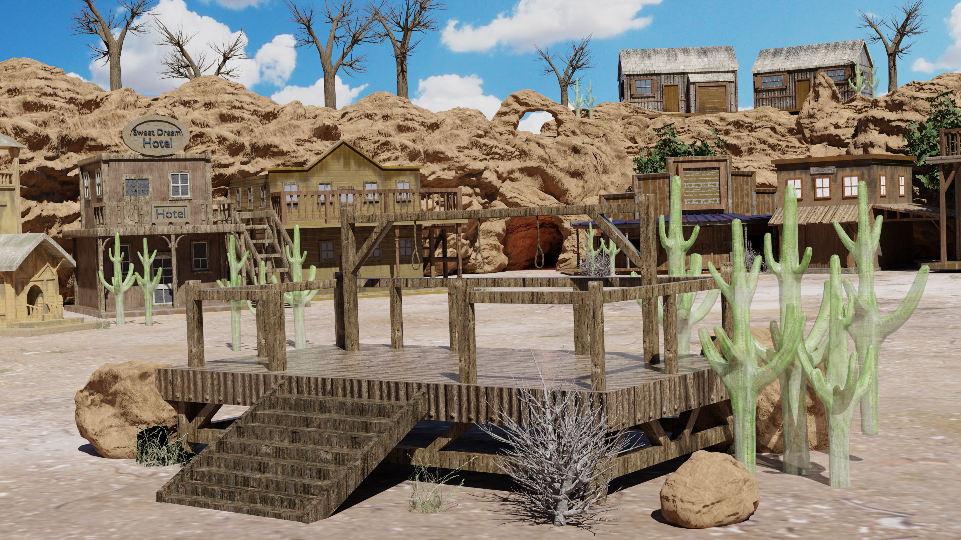 Wild West Town Game Assets Bundle Pack - Lowpoly 3D PBR Models Low-poly 3D model_4