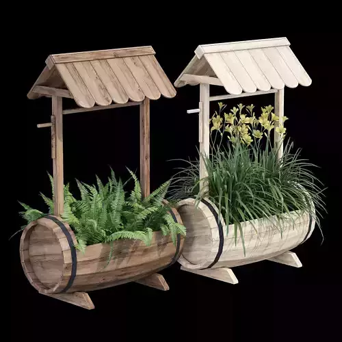 Litteral Wood Barrel Planter