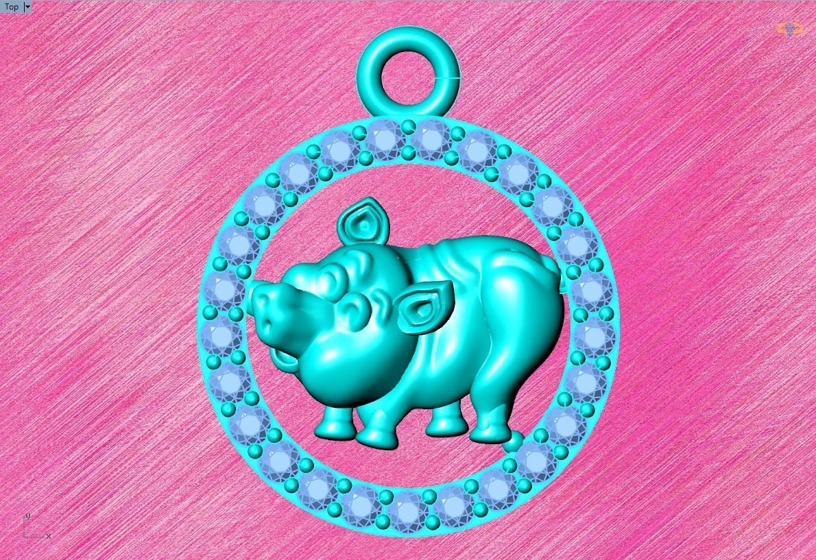 Pig pendant 3D print model_5