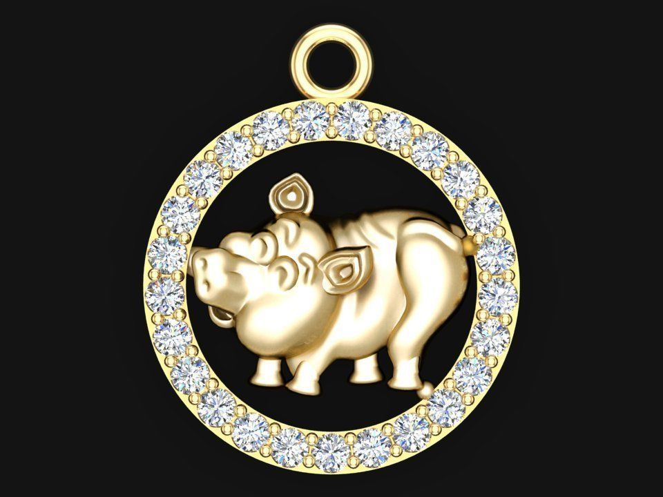 Pig pendant 3D print model_3