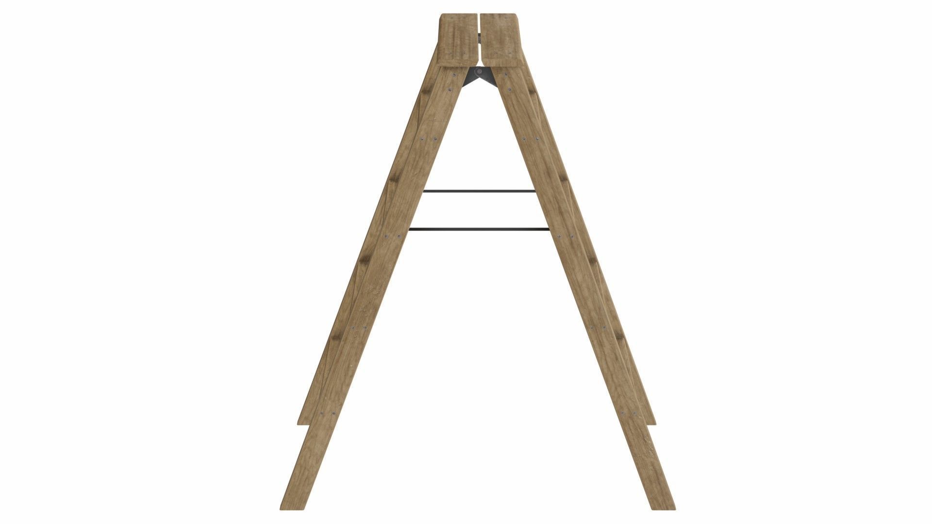 Stepladder wooden ladder Low-poly 3D model_1