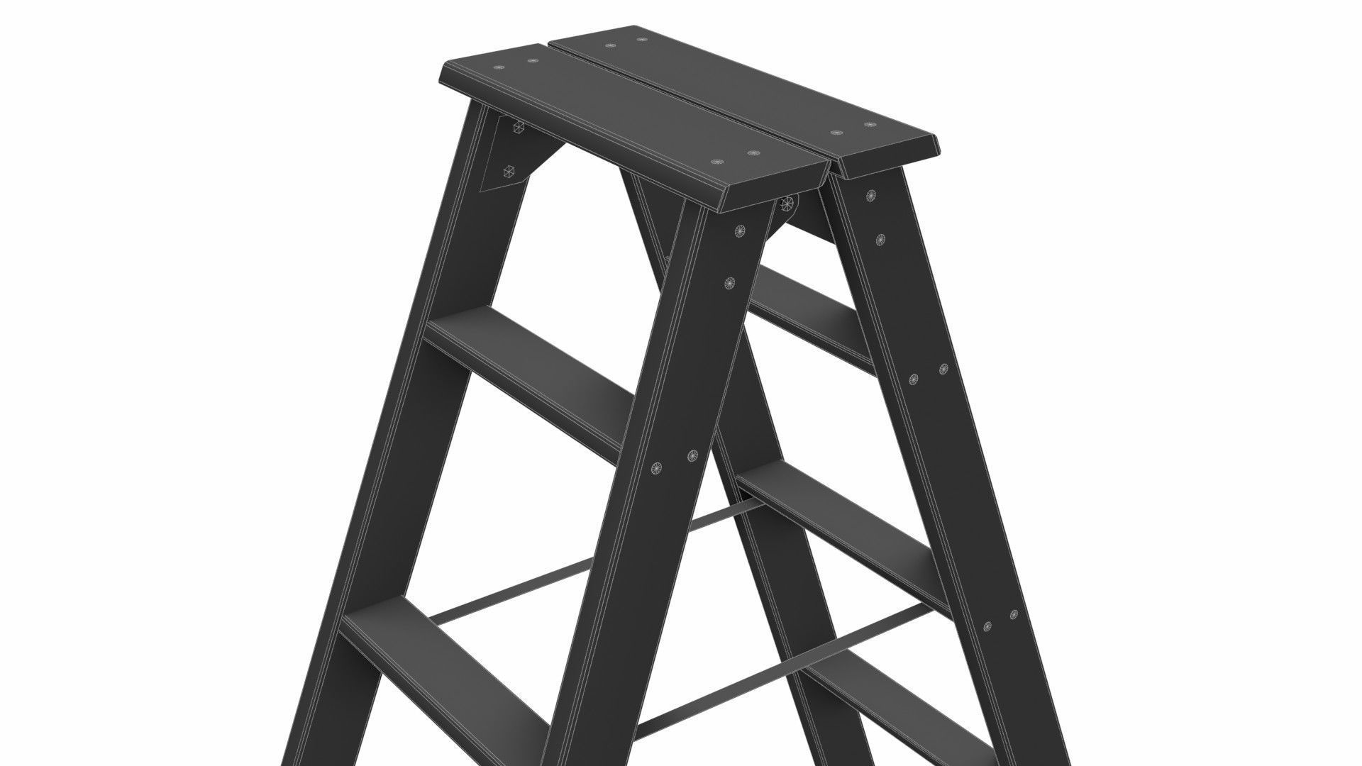 Stepladder wooden ladder Low-poly 3D model_10