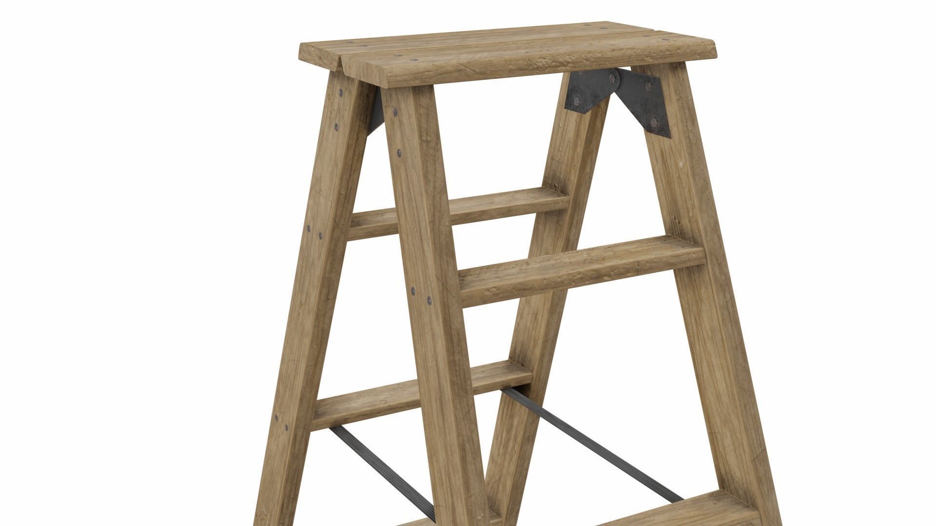 Stepladder wooden ladder Low-poly 3D model_4
