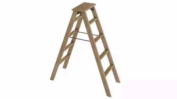 Stepladder wooden ladder Low-poly 3D model