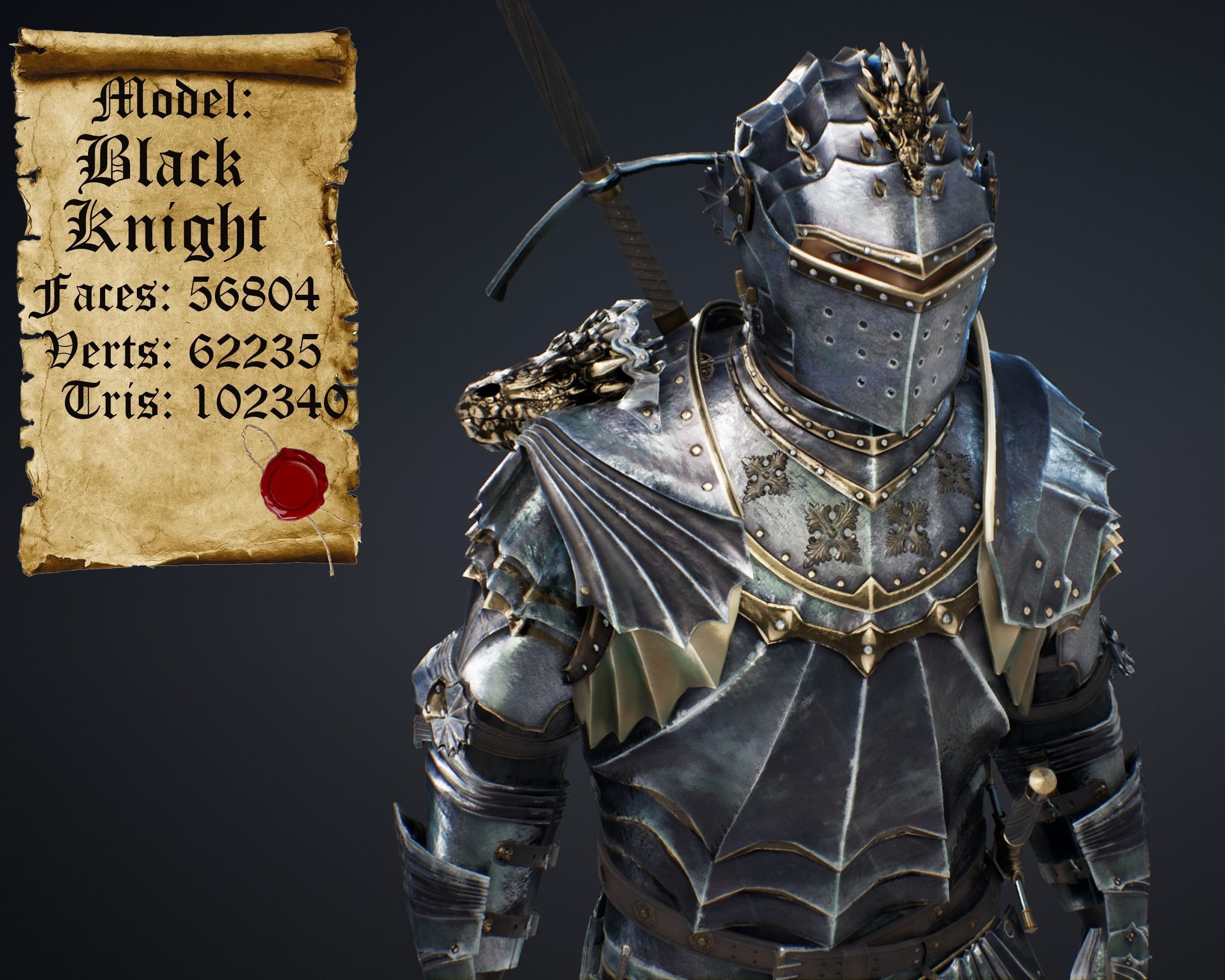 Black Knight Low-poly 3D model_2