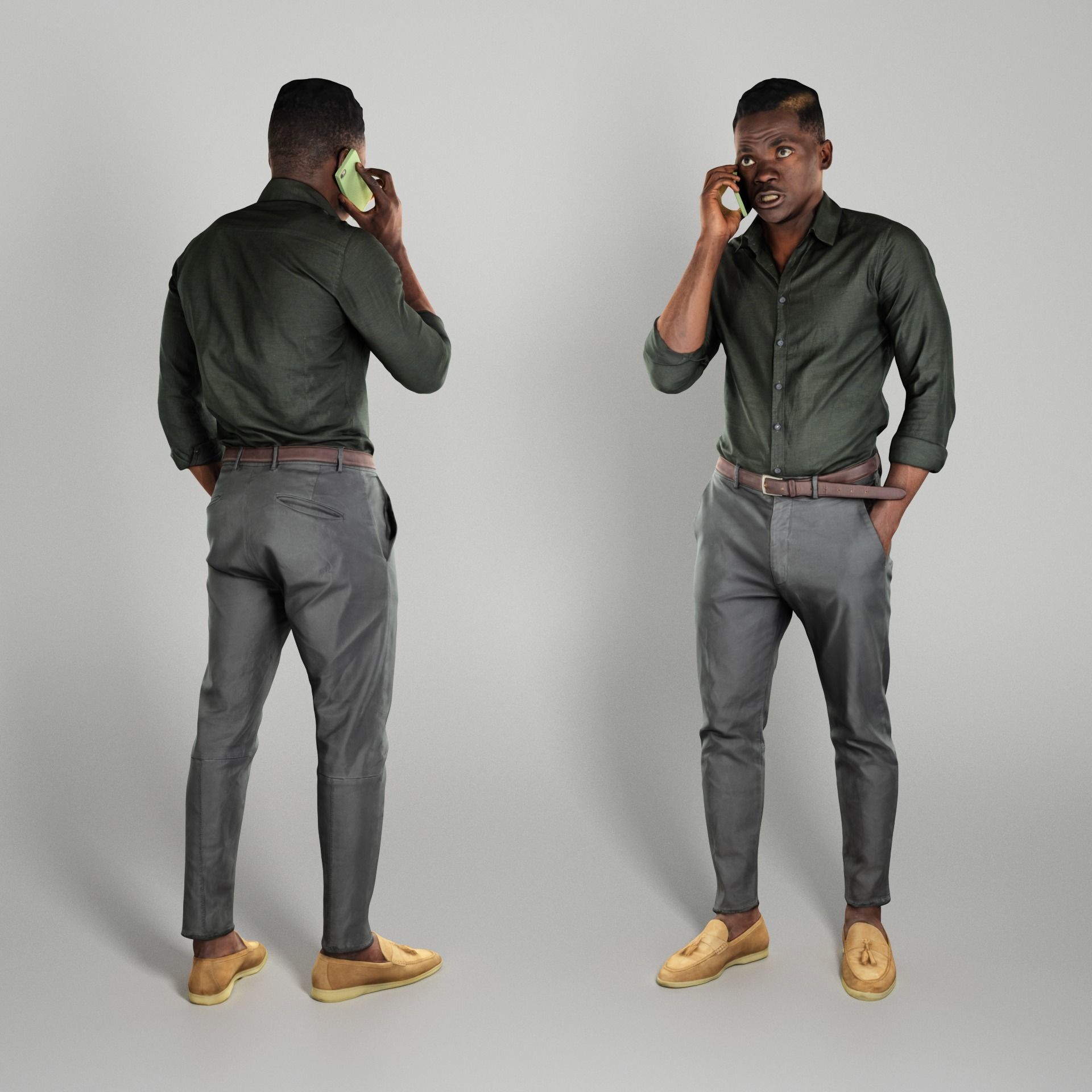 Angry man talking on mobile phone 240 Low-poly 3D model_1