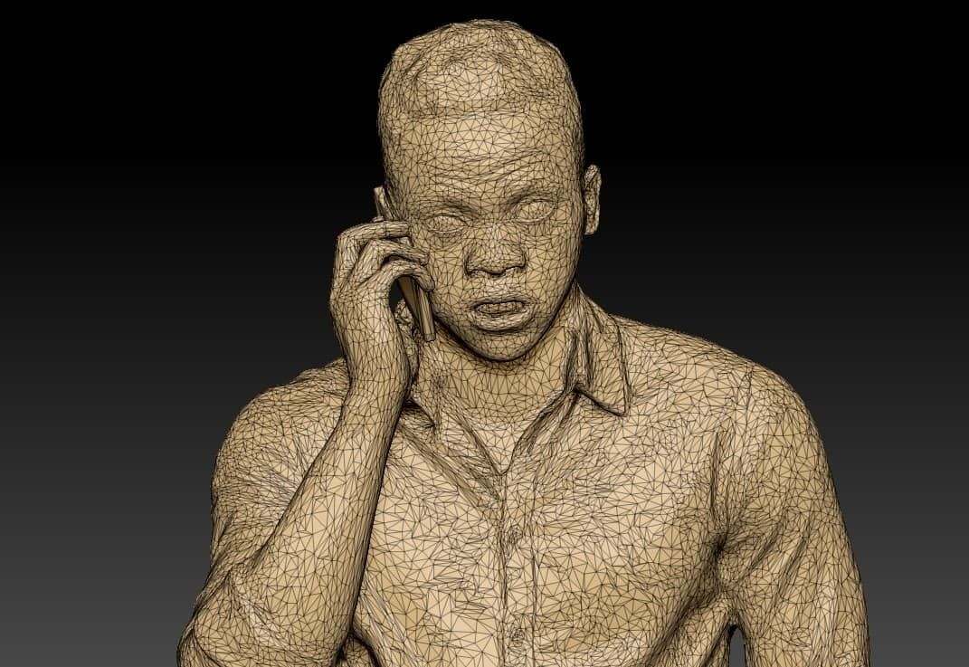 Angry man talking on mobile phone 240 Low-poly 3D model_5