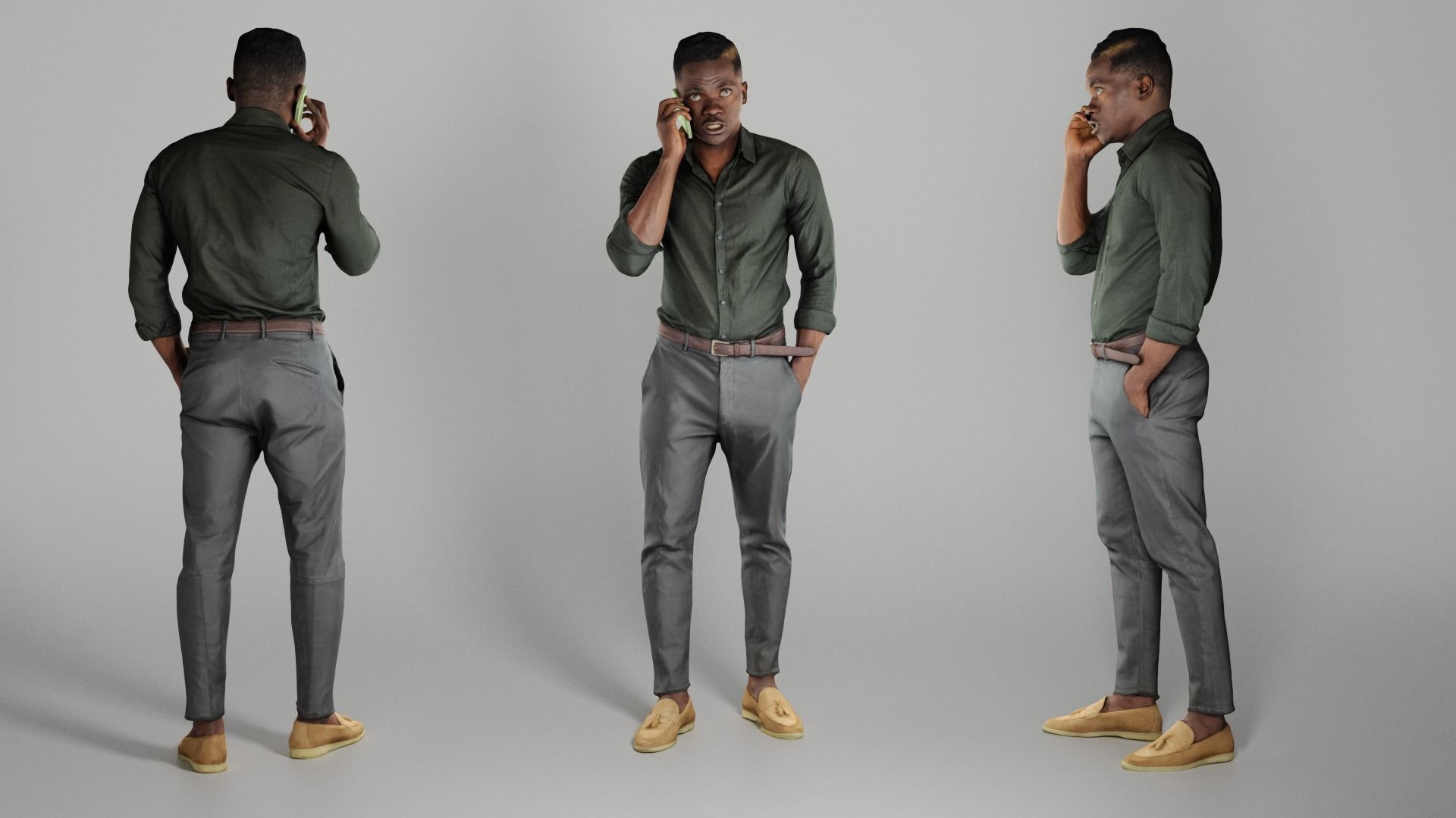 Angry man talking on mobile phone 240 Low-poly 3D model_2