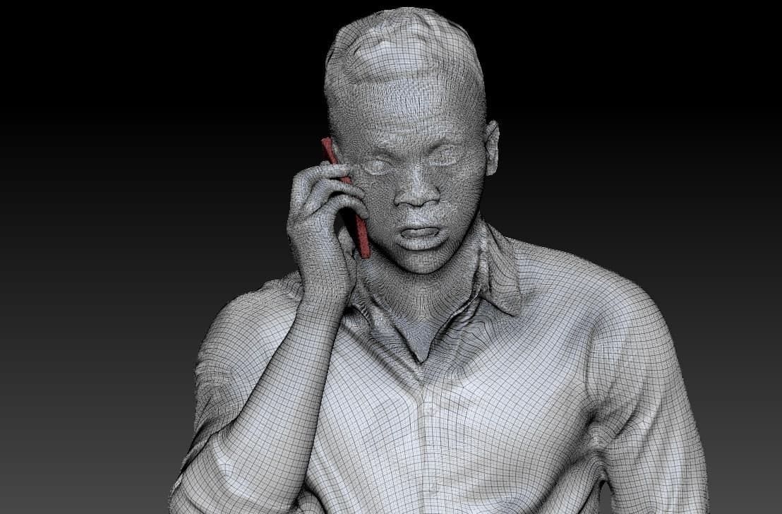 Angry man talking on mobile phone 240 Low-poly 3D model_7