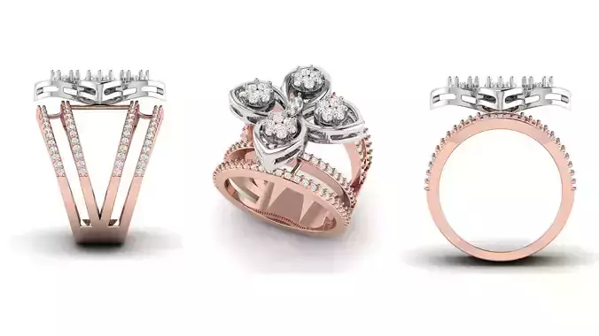 Flower Diamond Cocktail RIng 