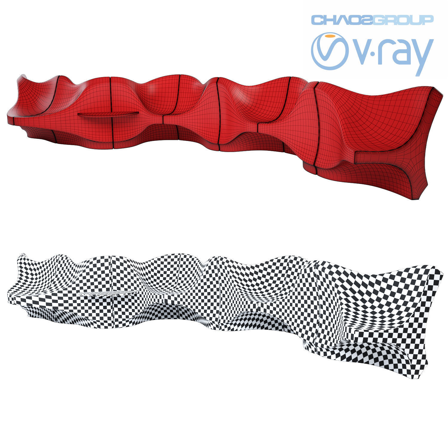 Modularchair wavy bench 3D model_2