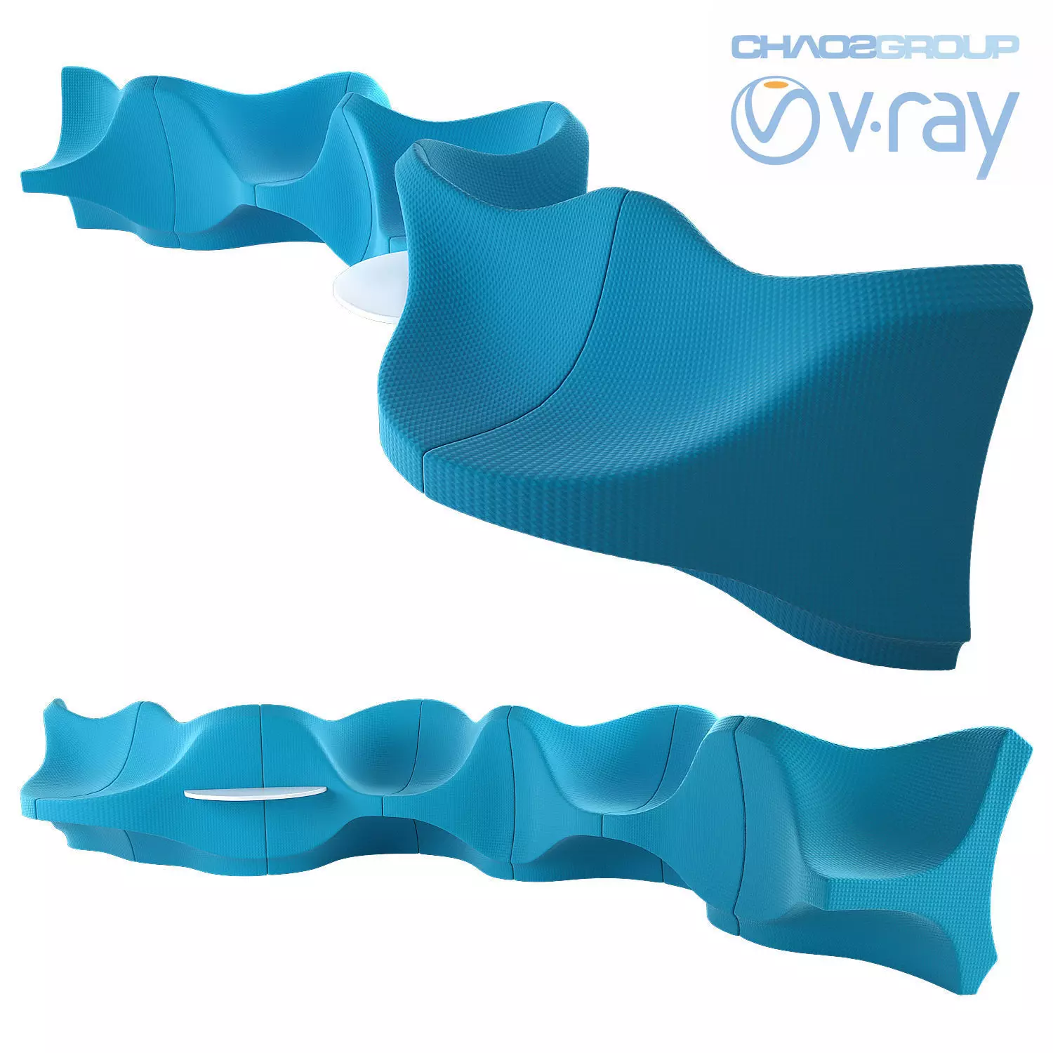 Modularchair wavy bench 3D model_0