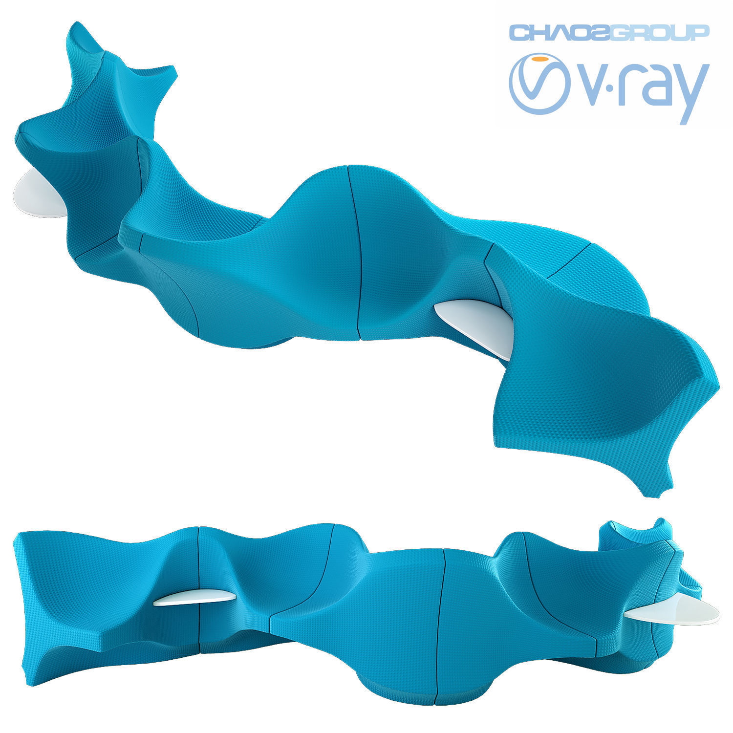 Modularchair wavy bench 3D model_1