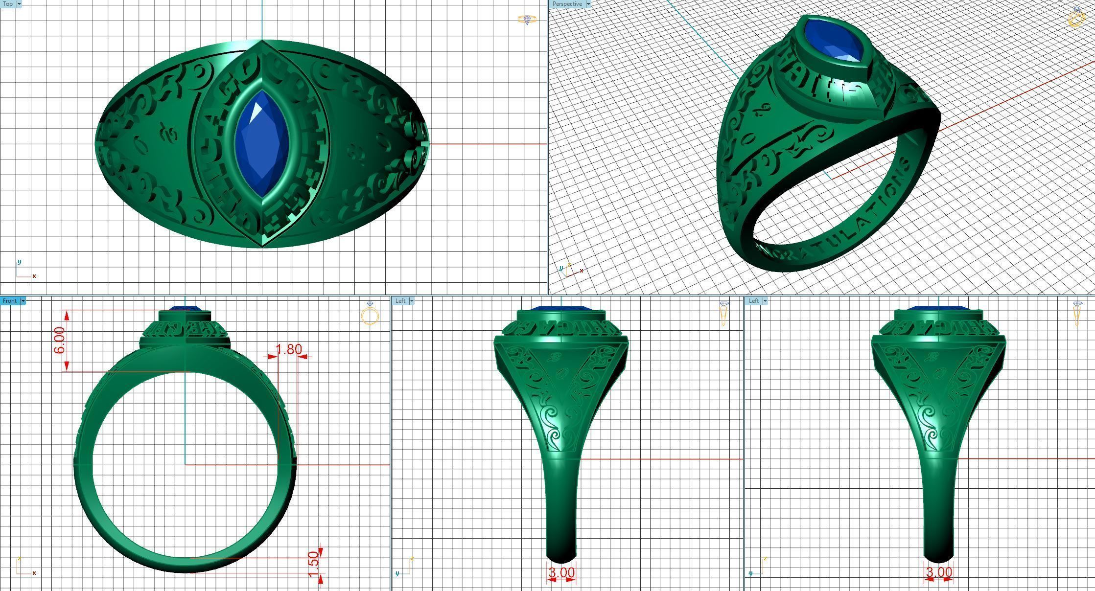 Personalized Class Ring 10 - Celtic Marqui Gem 3D print model_4