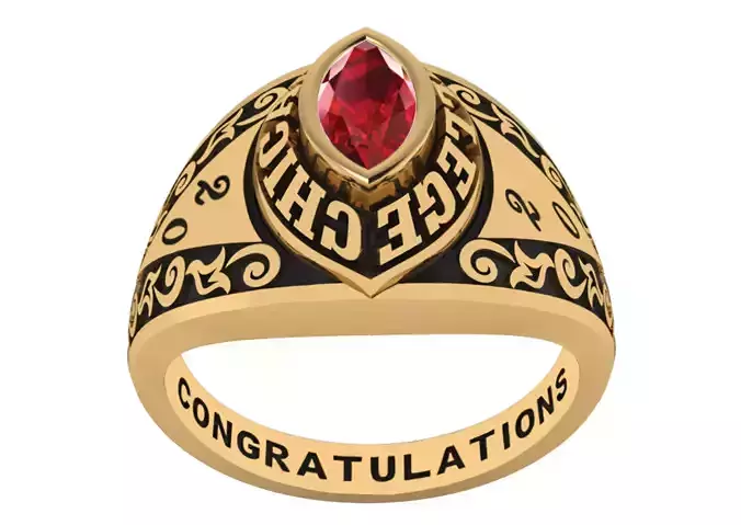 Personalized Class Ring 10 - Celtic Marqui Gem