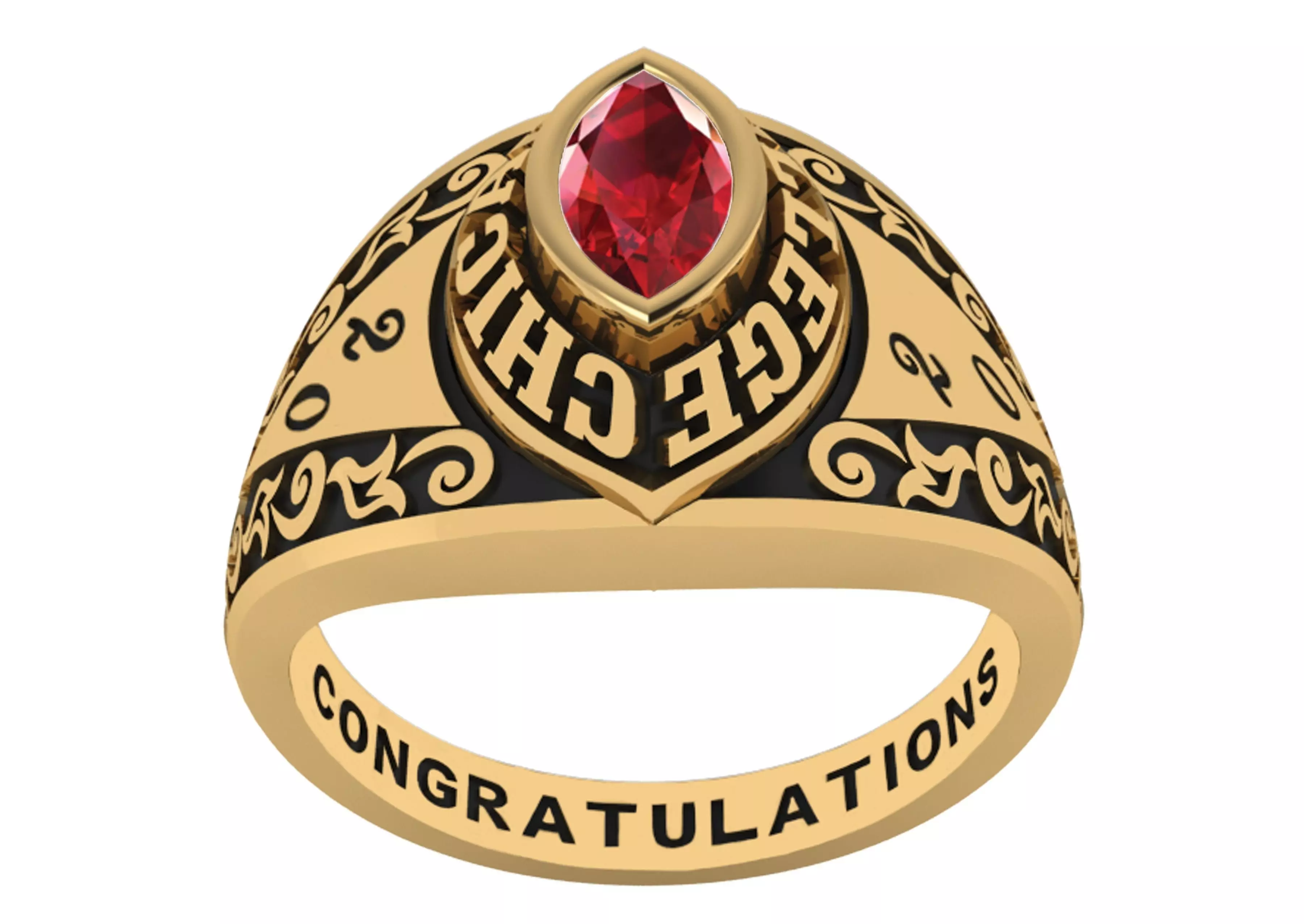 Personalized Class Ring 10 - Celtic Marqui Gem 3D print model_0