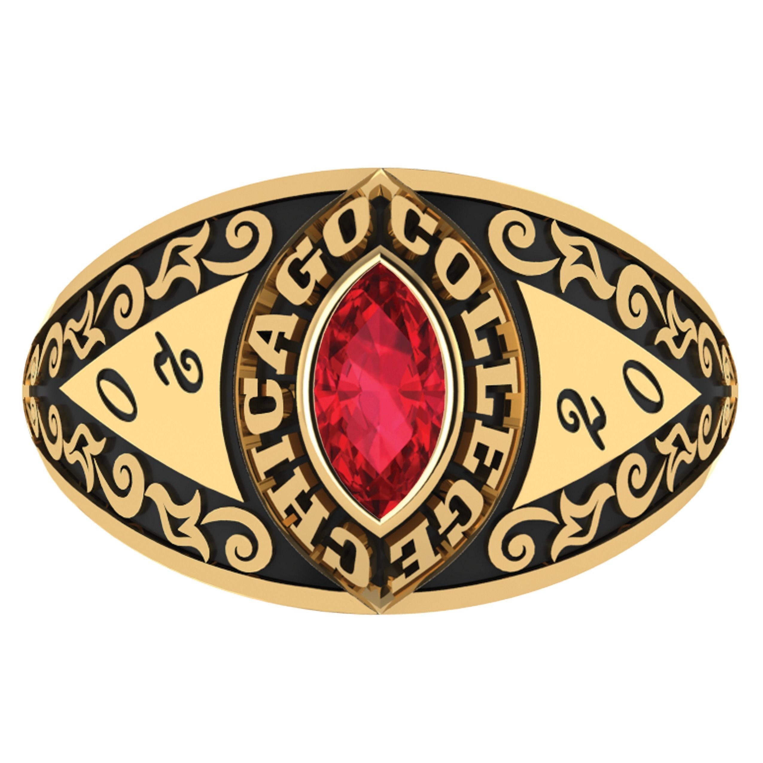 Personalized Class Ring 10 - Celtic Marqui Gem 3D print model_1