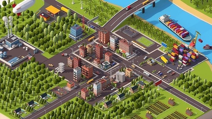 Cartoon Low Poly USA City Pack Low-poly 3D model