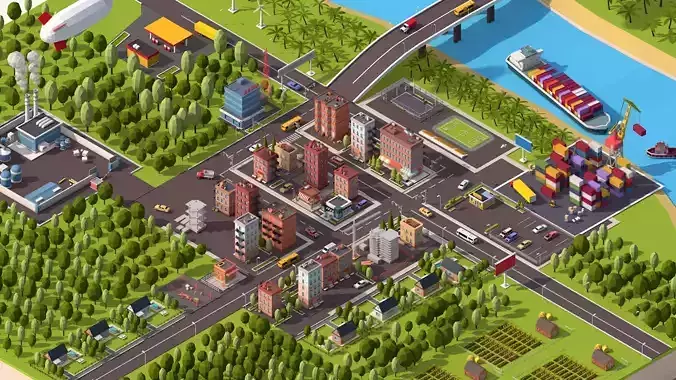 Cartoon Low Poly USA City Pack Low-poly 3D model