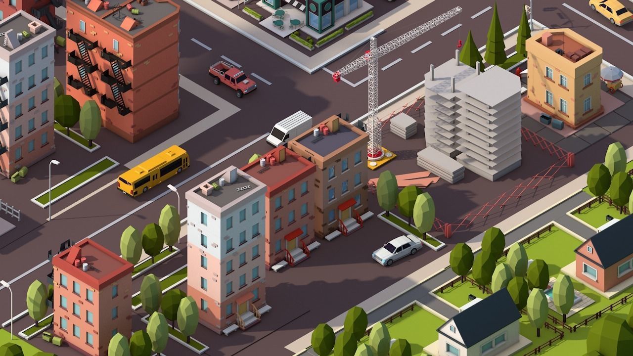 Cartoon Low Poly USA City Pack Low-poly 3D model_2