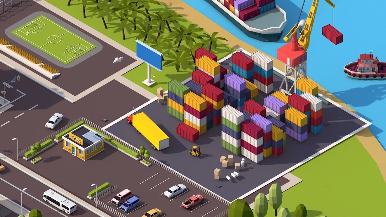 Cartoon Low Poly USA City Pack Low-poly 3D model_3
