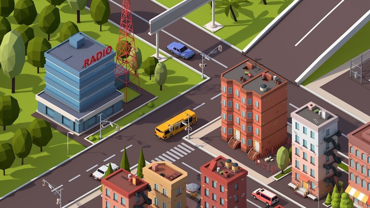 Cartoon Low Poly USA City Pack Low-poly 3D model_1