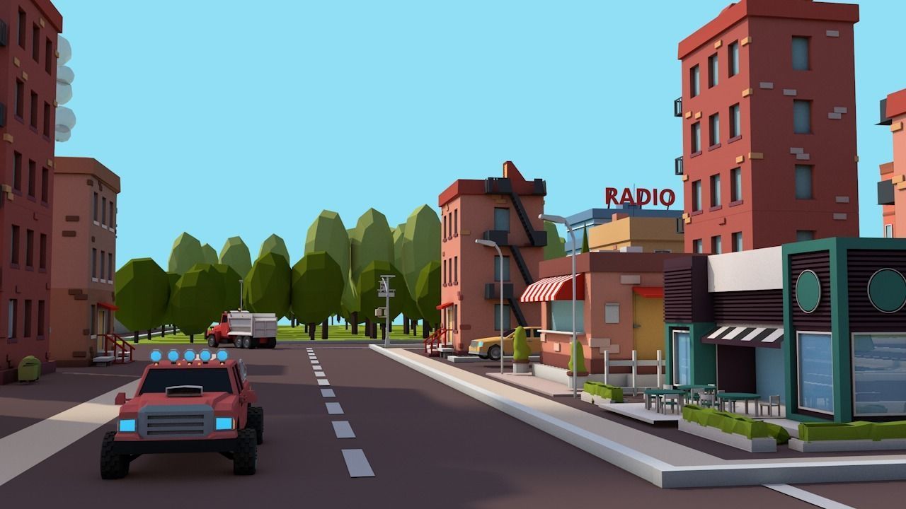 Cartoon Low Poly USA City Pack Low-poly 3D model_6