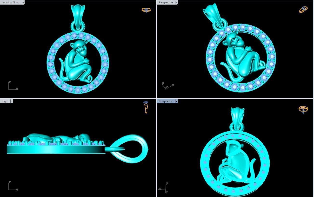Monkey pendant 3D print model_7