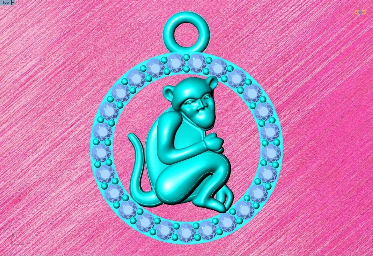 Monkey pendant 3D print model_8