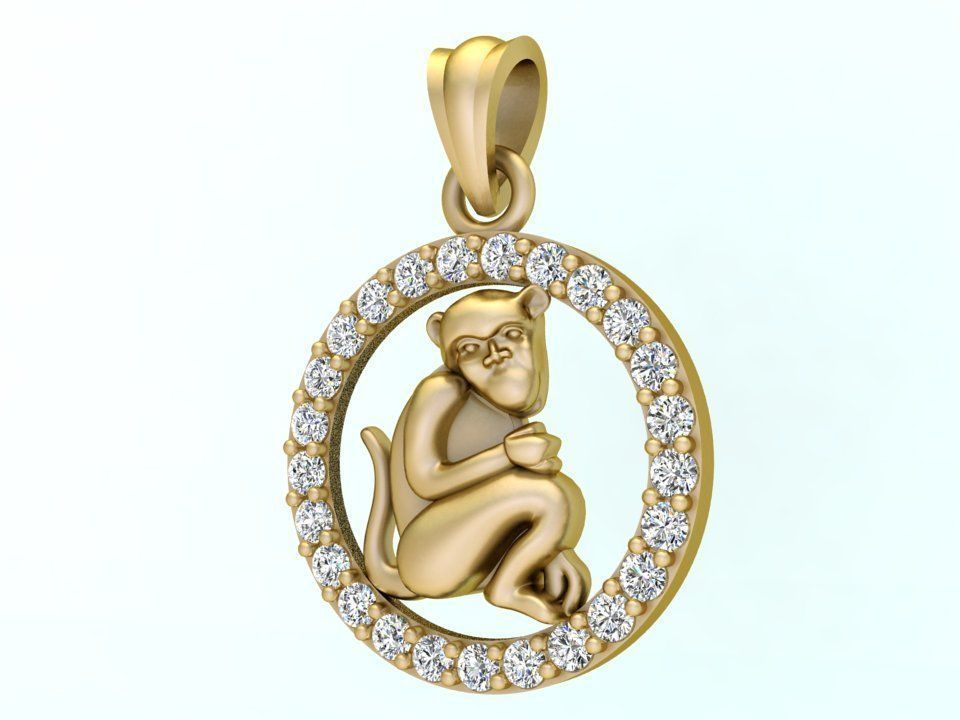 Monkey pendant 3D print model_3