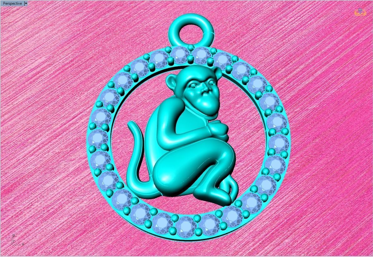 Monkey pendant 3D print model_9